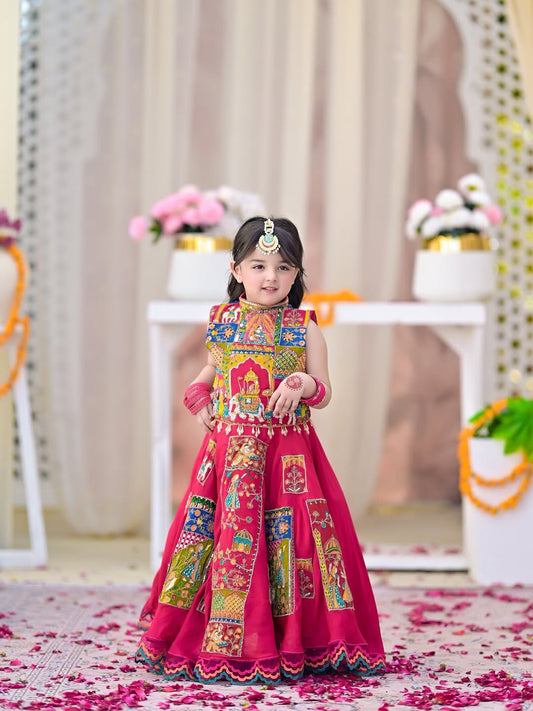 Royal Rani Pink Patchwork Lehenga Choli Set for Girls